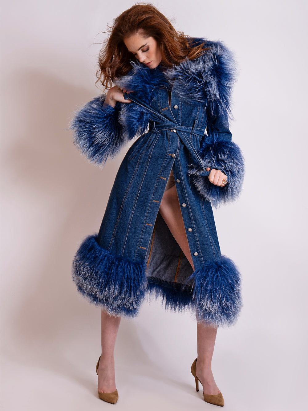 MEDUSA Denim Coat w/ Shearling Fur