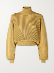 CHO Rippenstrick-Rollkragenpullover in Braun