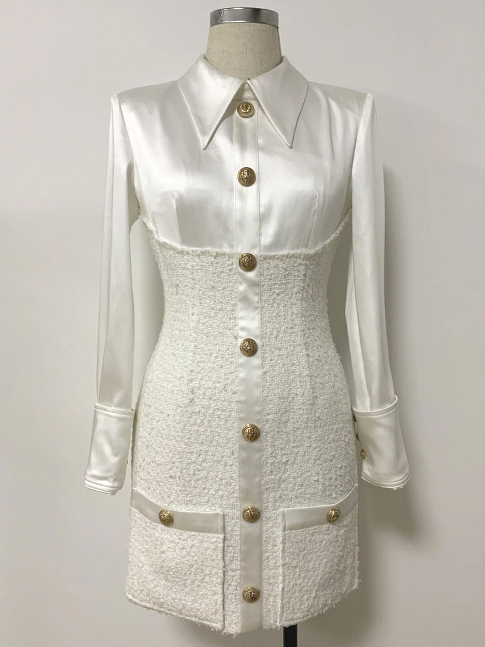 Vestido mini de tweed TEMMA en blanco