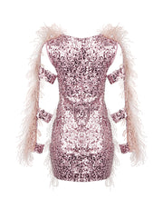 BALERY Feathers & Sequin Mini Dress