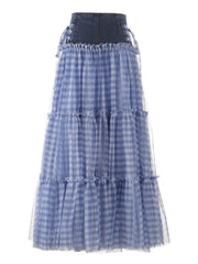 SISTA Plaid Maxi Skirt w Denim Belt