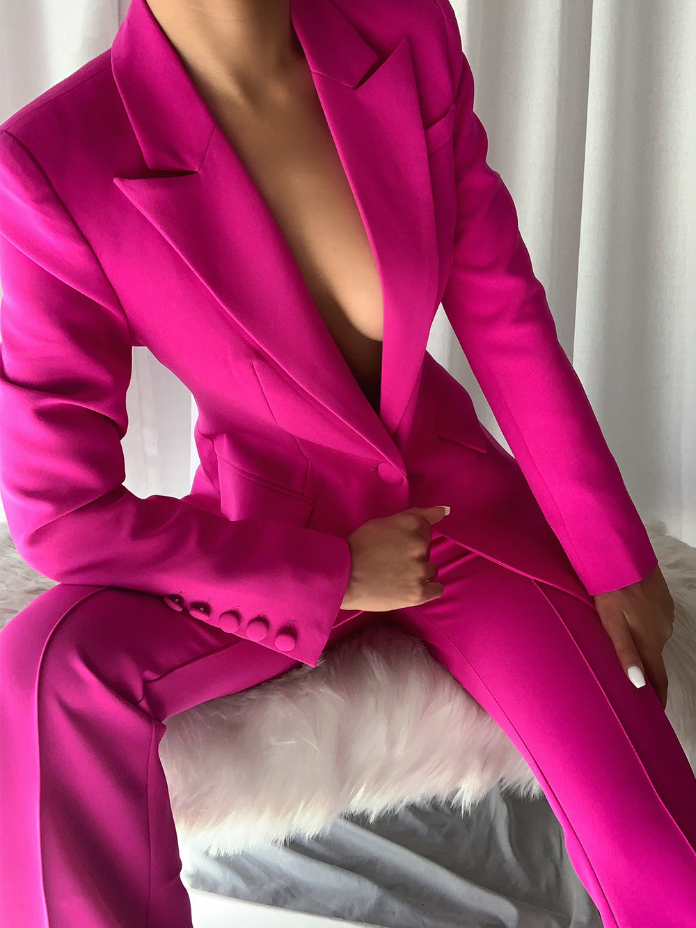 NAOMA Blazer & Flared Pants Set in Fuchsia