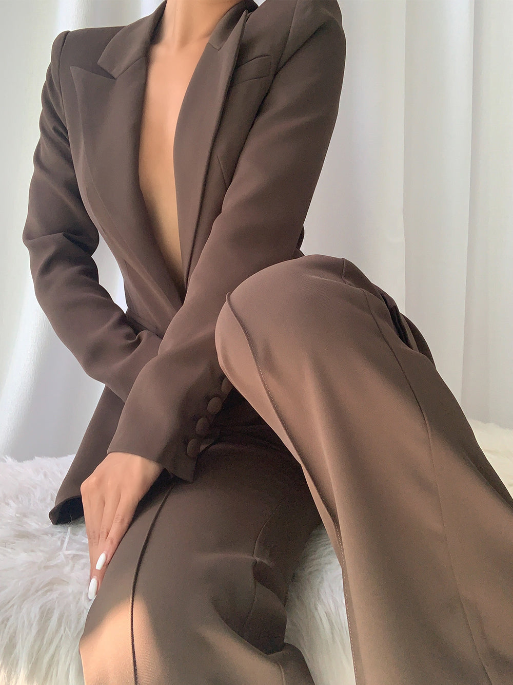 NAOMA Blazer &amp; Schlaghose Set in Braun