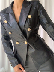 Double-Breasted Leather Blazer