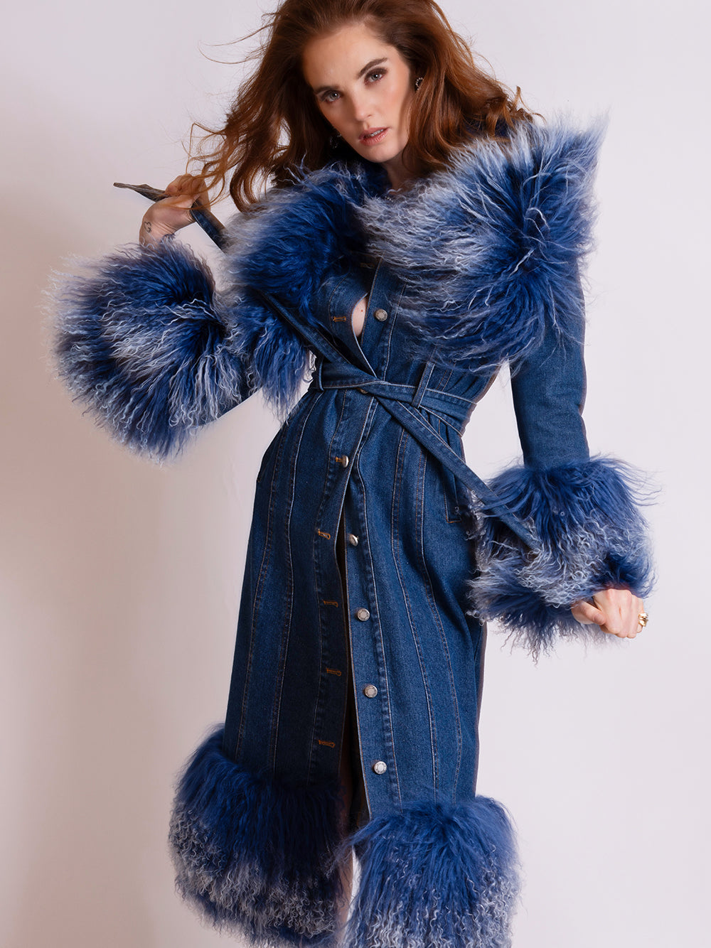 MEDUSA Denim Coat w/ Shearling Fur