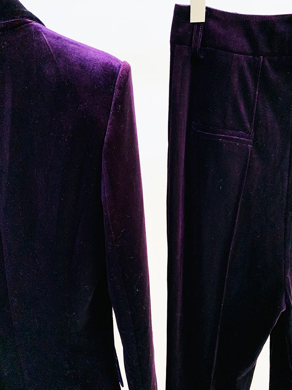 Conjunto de blazer de terciopelo y pantalón acampanado HINIYA en morado