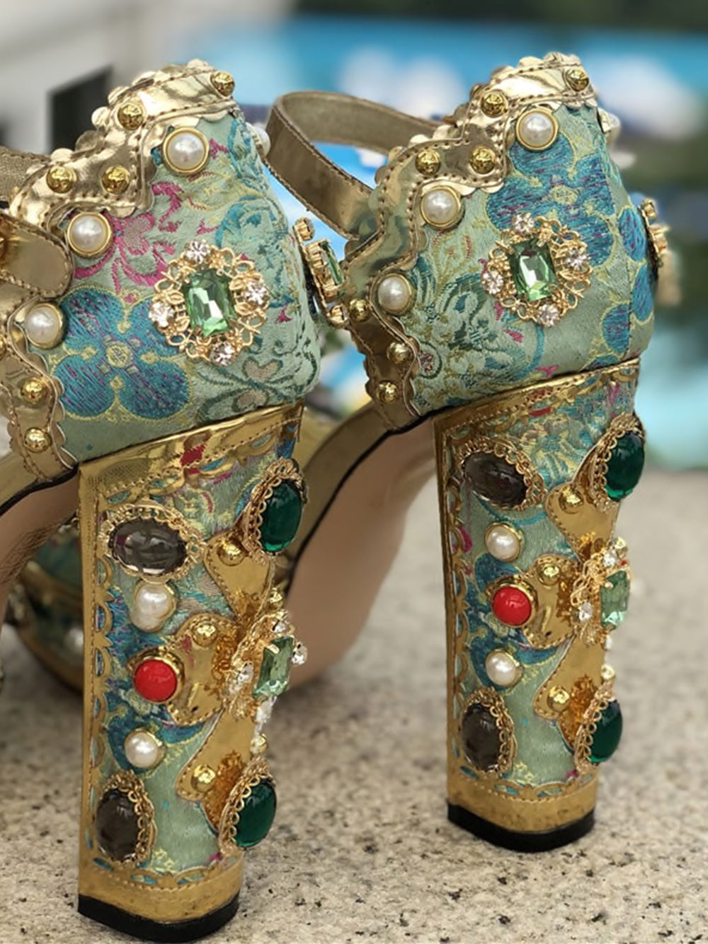 PALAIS Rhinestone-Embellished Block-Heels