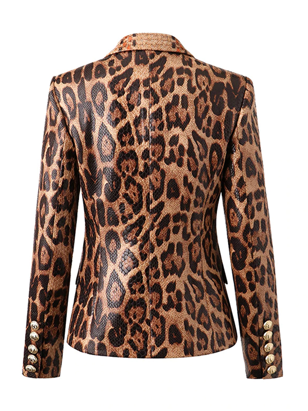 Zweireihige Lederjacke mit Leopardenmuster 