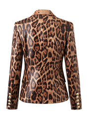 Double Breasted Leopard Leather Jacket