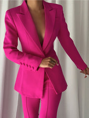 NAOMA Blazer & Flared Pants Set in Fuchsia