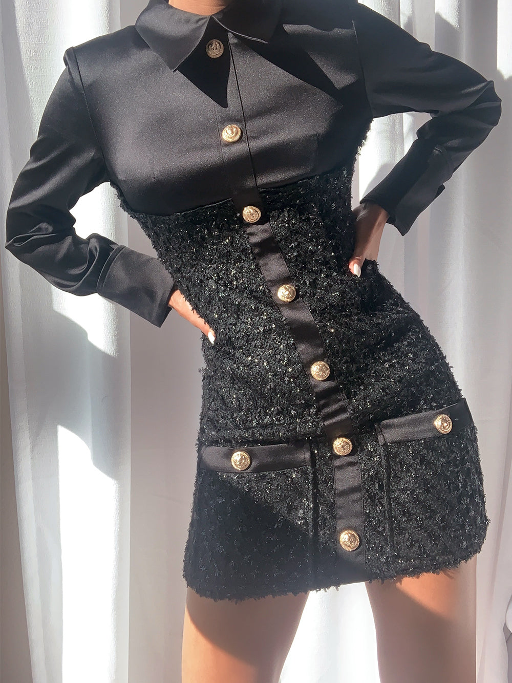 TEMMA Tweed Mini Dress in Black