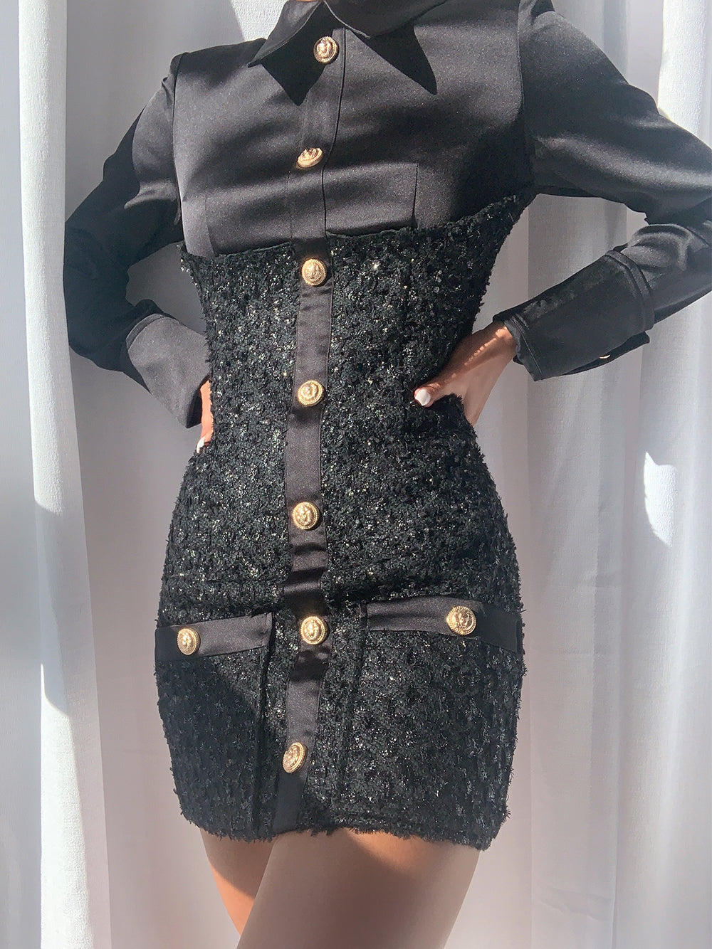 TEMMA Tweed-Minikleid in Schwarz