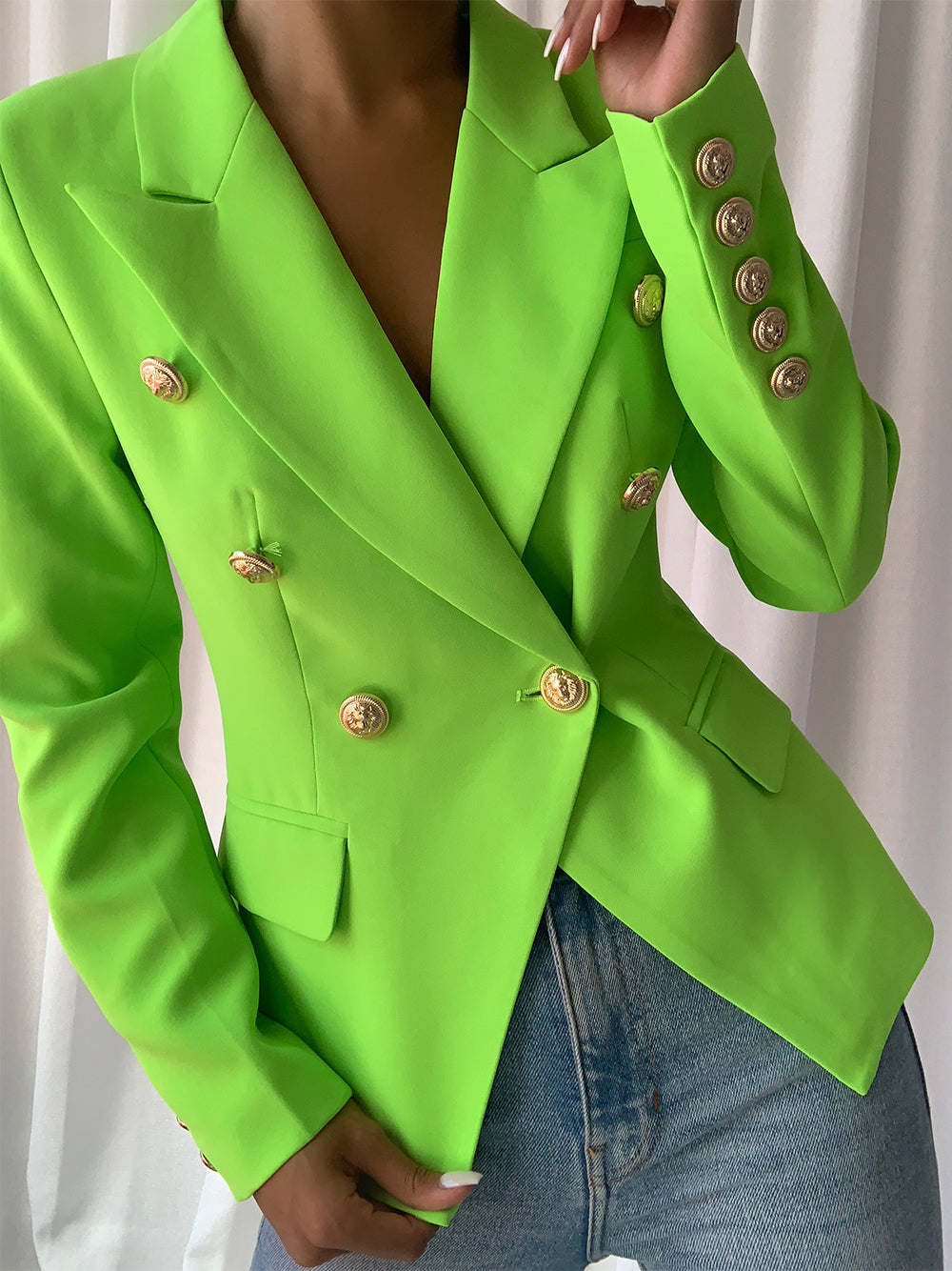 Double Breasted Blazer in Neon Green