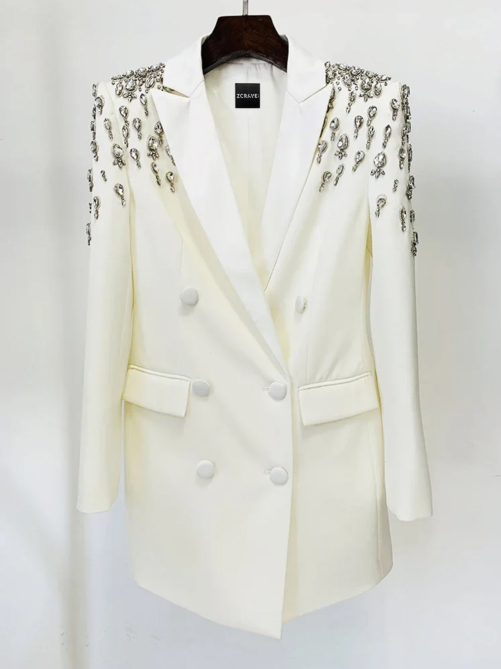 MESSA Beaded Cady Mini Blazer Dress in White