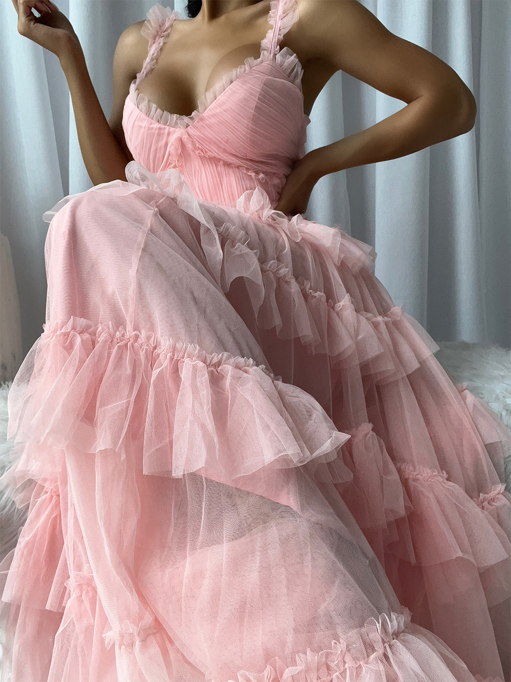 NILA Tüll-Maxikleid in Pink