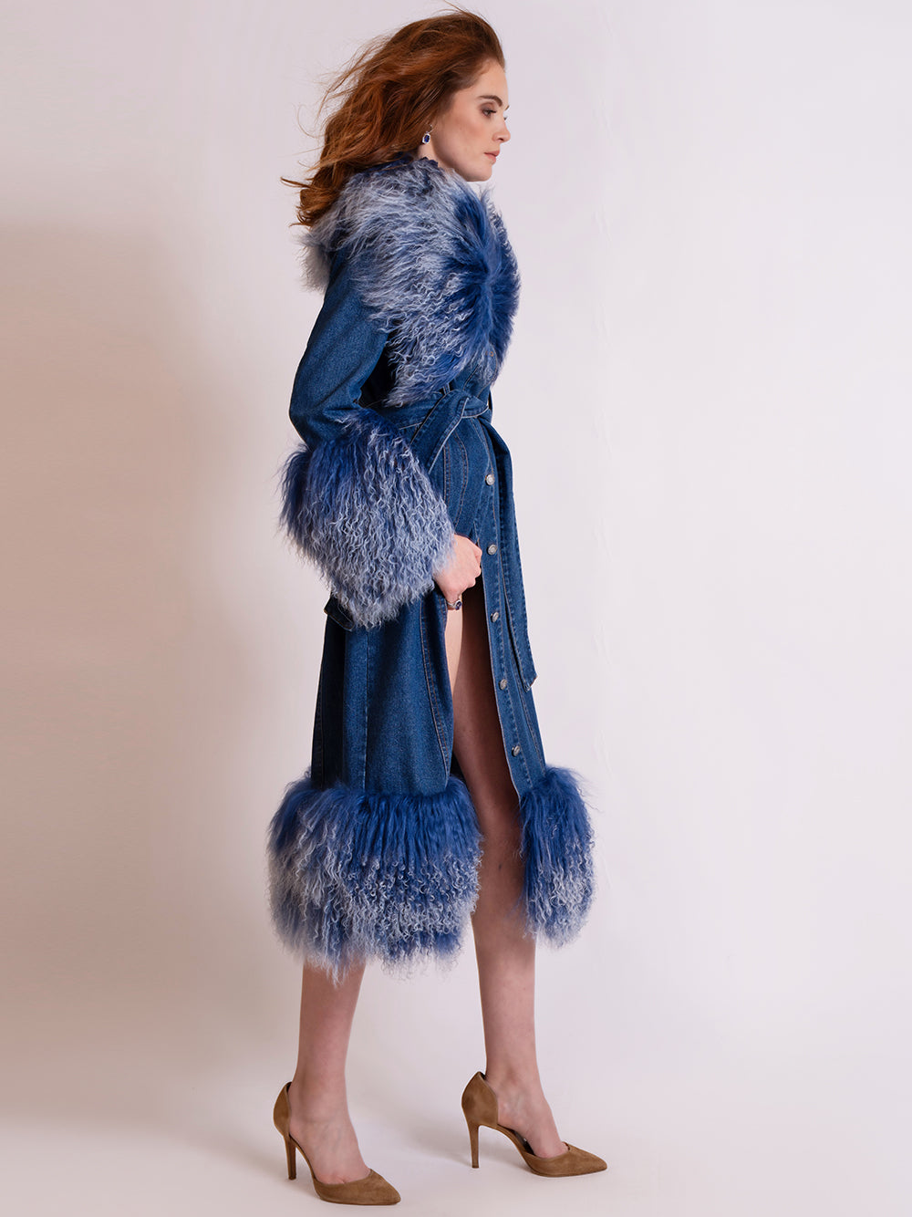 MEDUSA Denim Coat w/ Shearling Fur