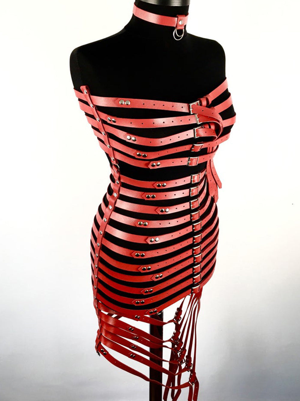 FIBBIA Buckle Belts Dress in Red