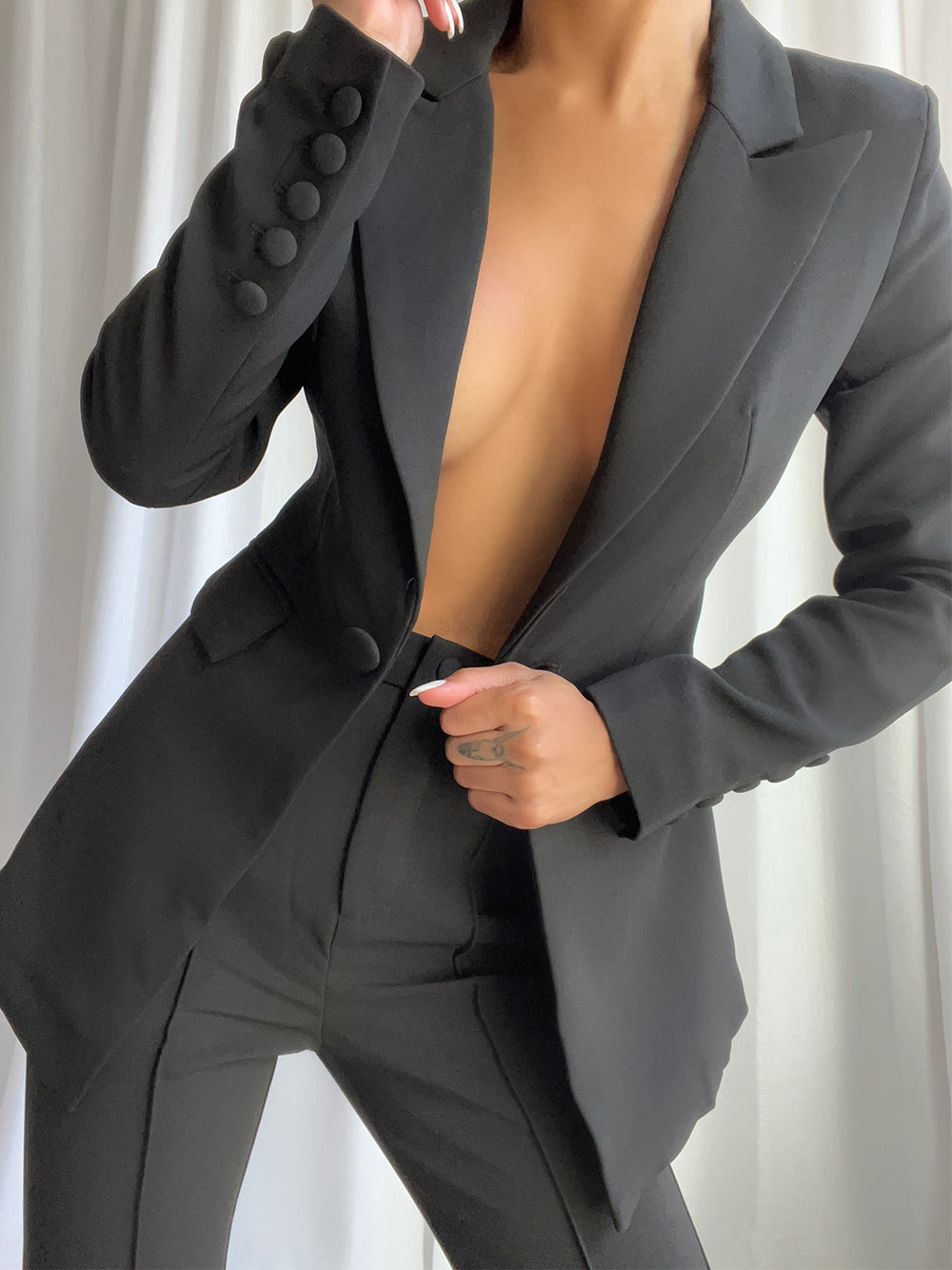 NAOMA Blazer & Flared Pants Set in Black