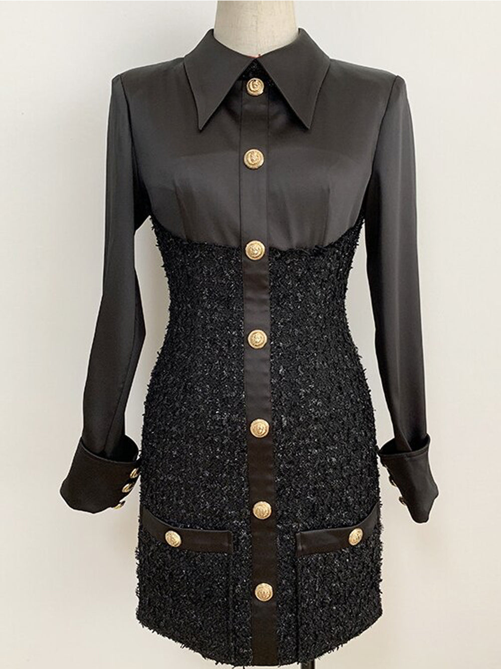 TEMMA Tweed Mini Dress in Black