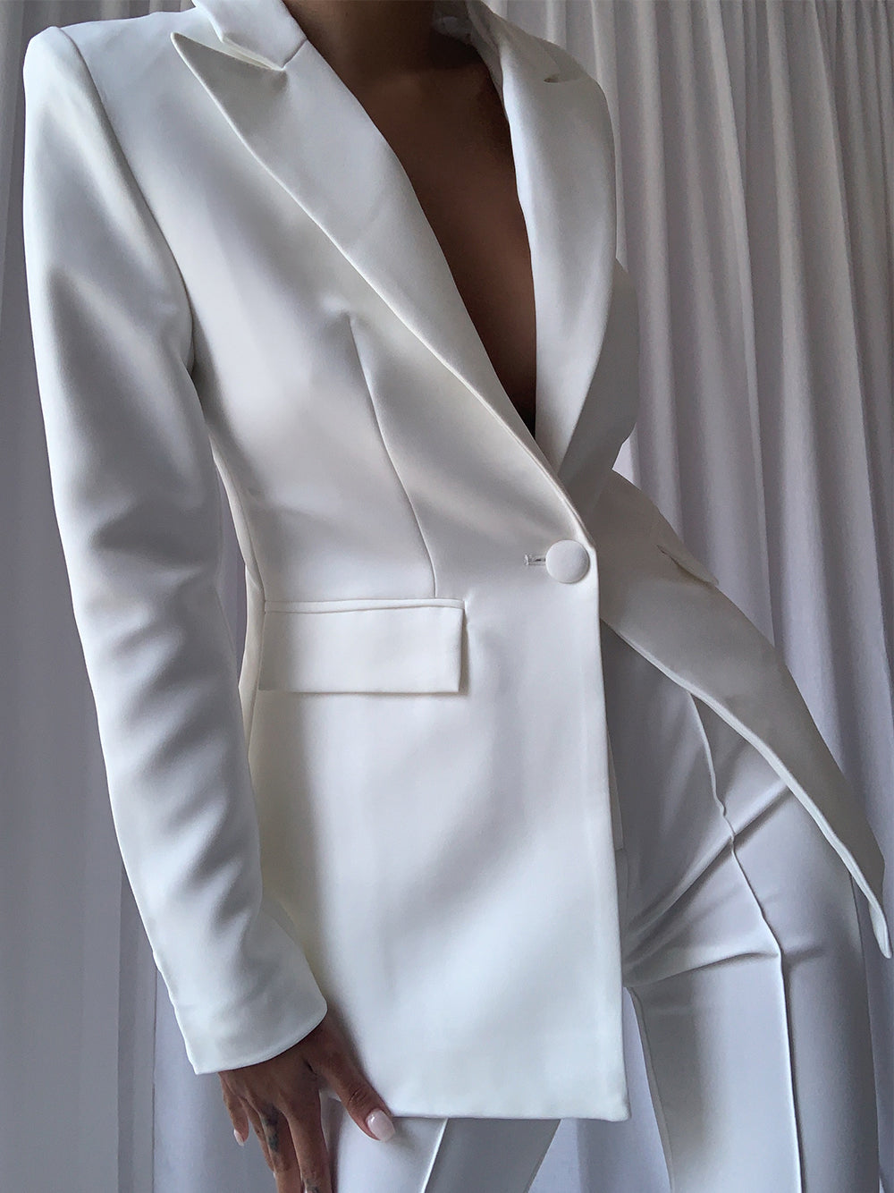 NAOMA Blazer & Flared Pants Set in White