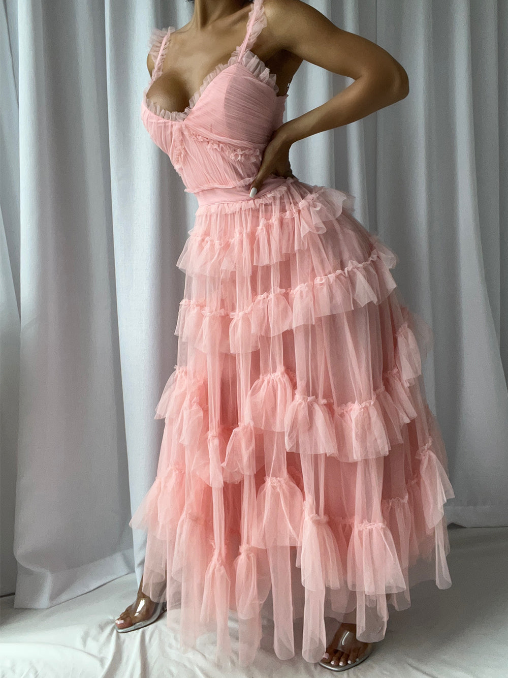 NILA Tüll-Maxikleid in Pink