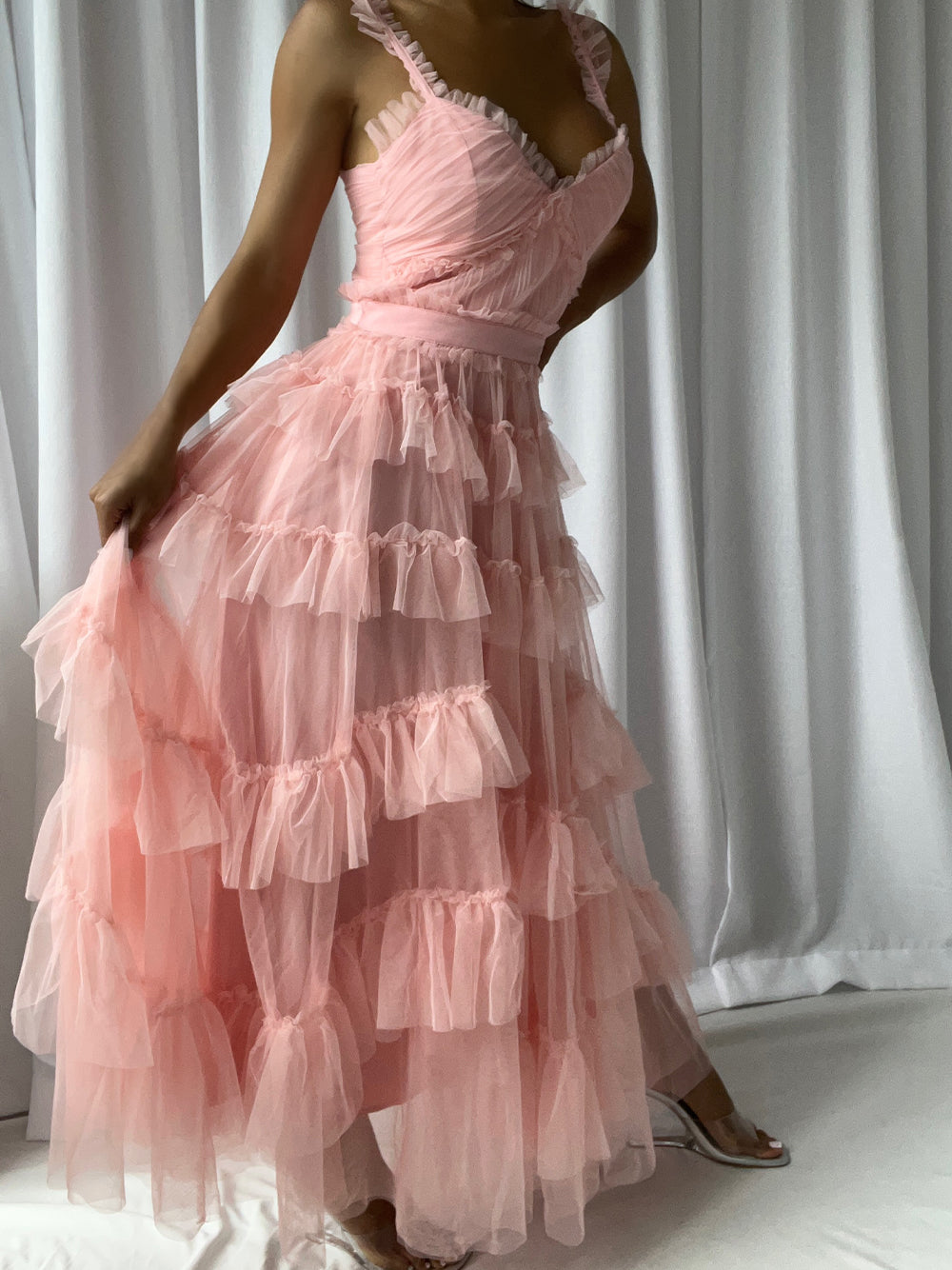 NILA Tüll-Maxikleid in Pink