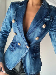 Double-Breasted Denim Blazer