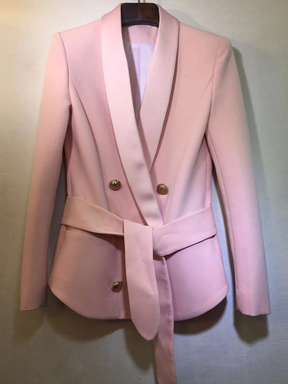 Zweireihiger Crêpe-Blazer mit Gürtel in Pink