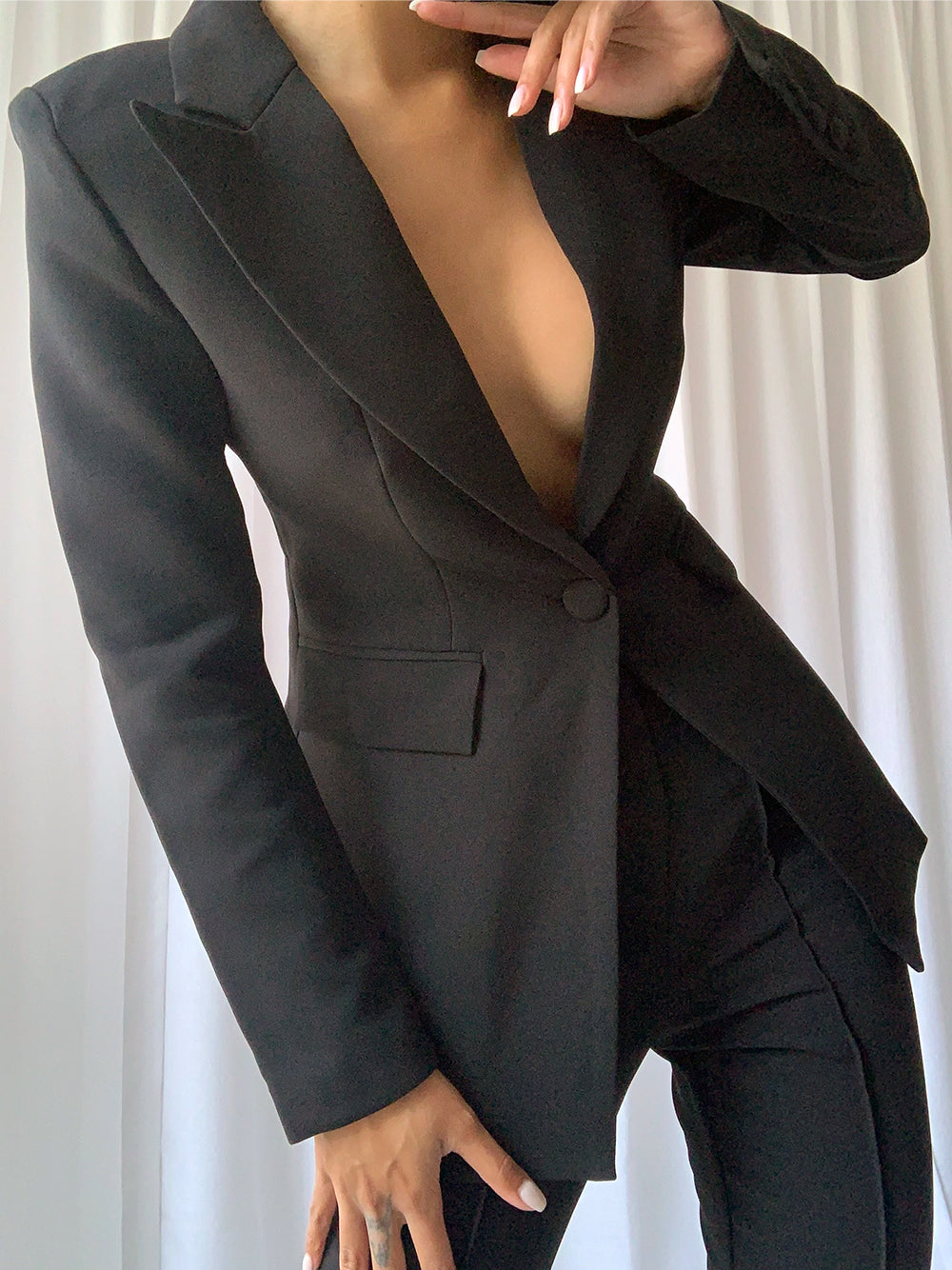 NAOMA Blazer &amp; Schlaghose Set in Schwarz 