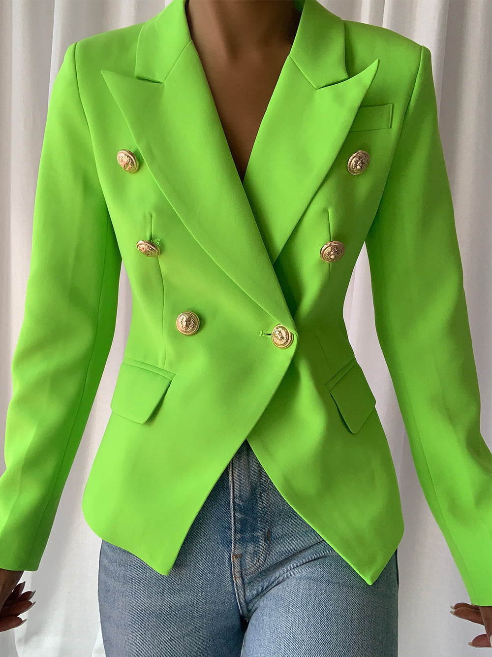 Double Breasted Blazer in Neon Green