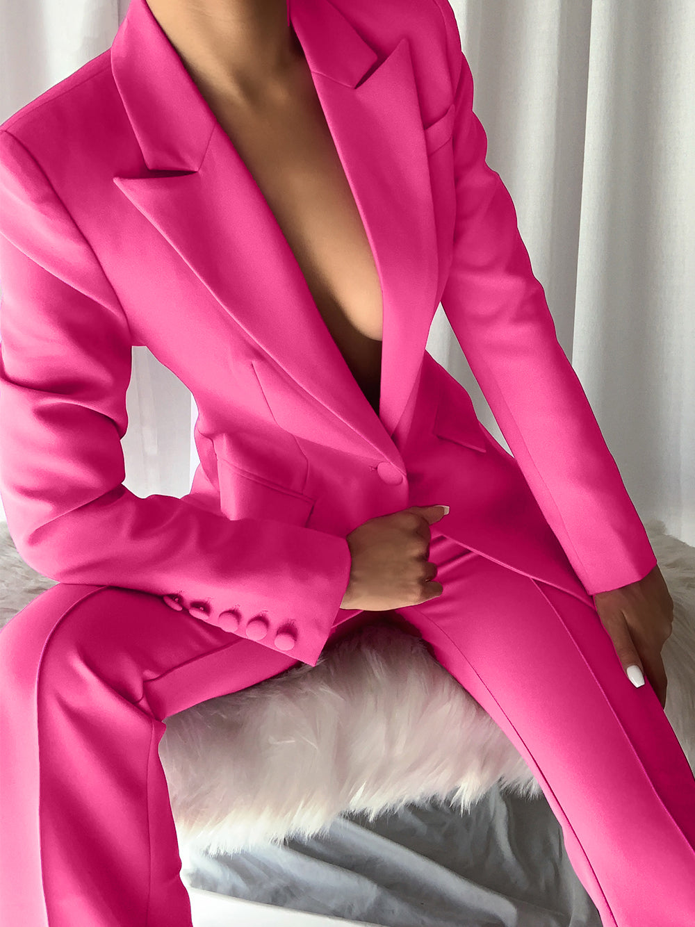 Conjunto de blazer y pantalón acampanado NAOMA en rosa