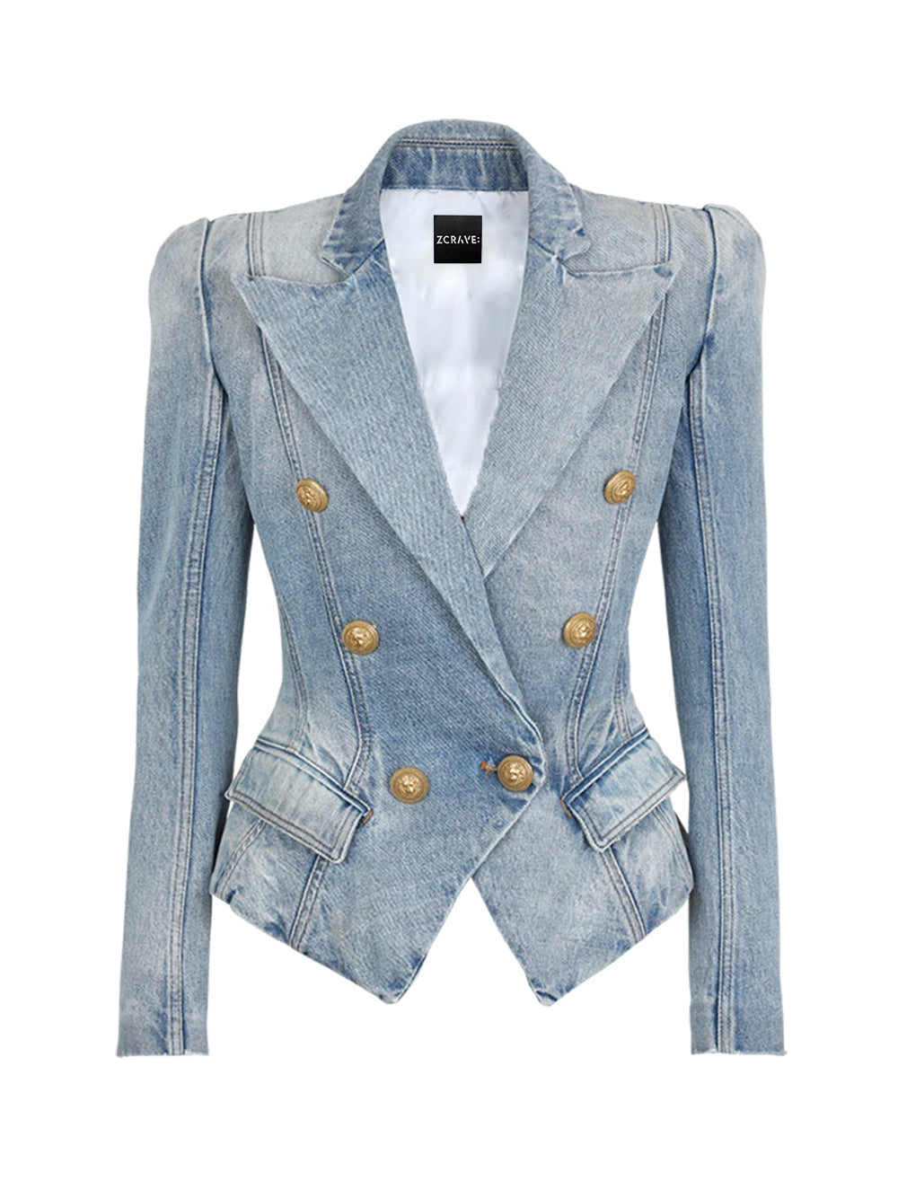 Double Breasted Denim Blazer