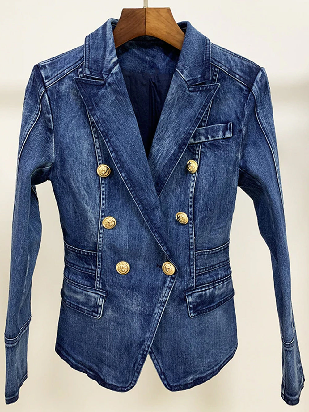 Double-Breasted Denim Blazer