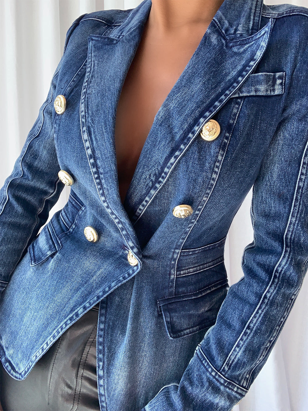 Double-Breasted Denim Blazer