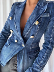 Double-Breasted Denim Blazer