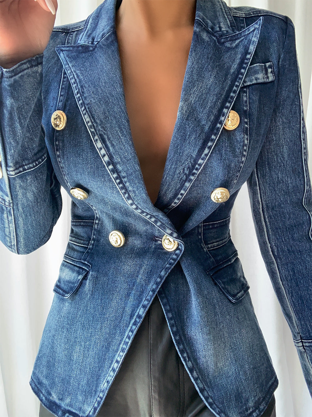 Double-Breasted Denim Blazer