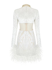 OPERA Sequins & Feathers Mini Dress