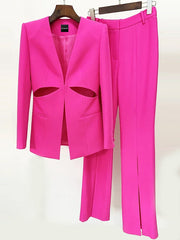 COUPERA Cut-out Blazer & Pants Set in Fuchsia