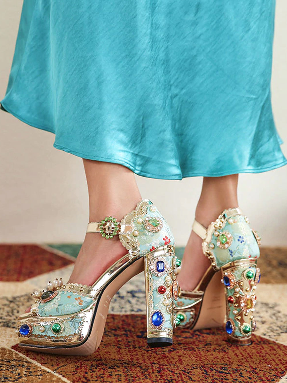 PALAIS Rhinestone-Embellished Block-Heels