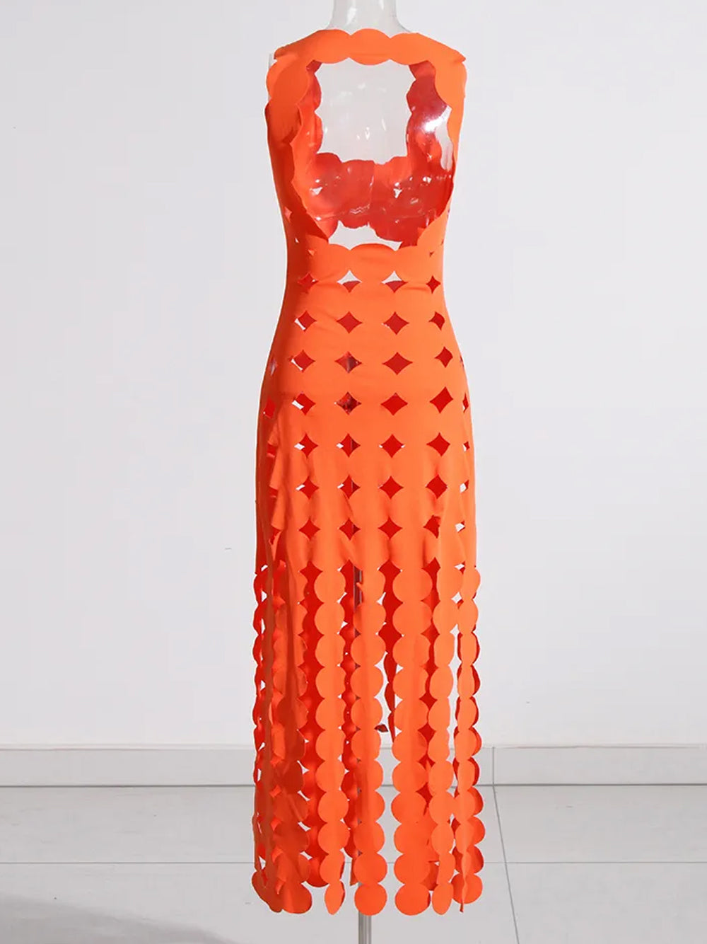 CERA – Maxikleid mit Fransenapplikation in Orange