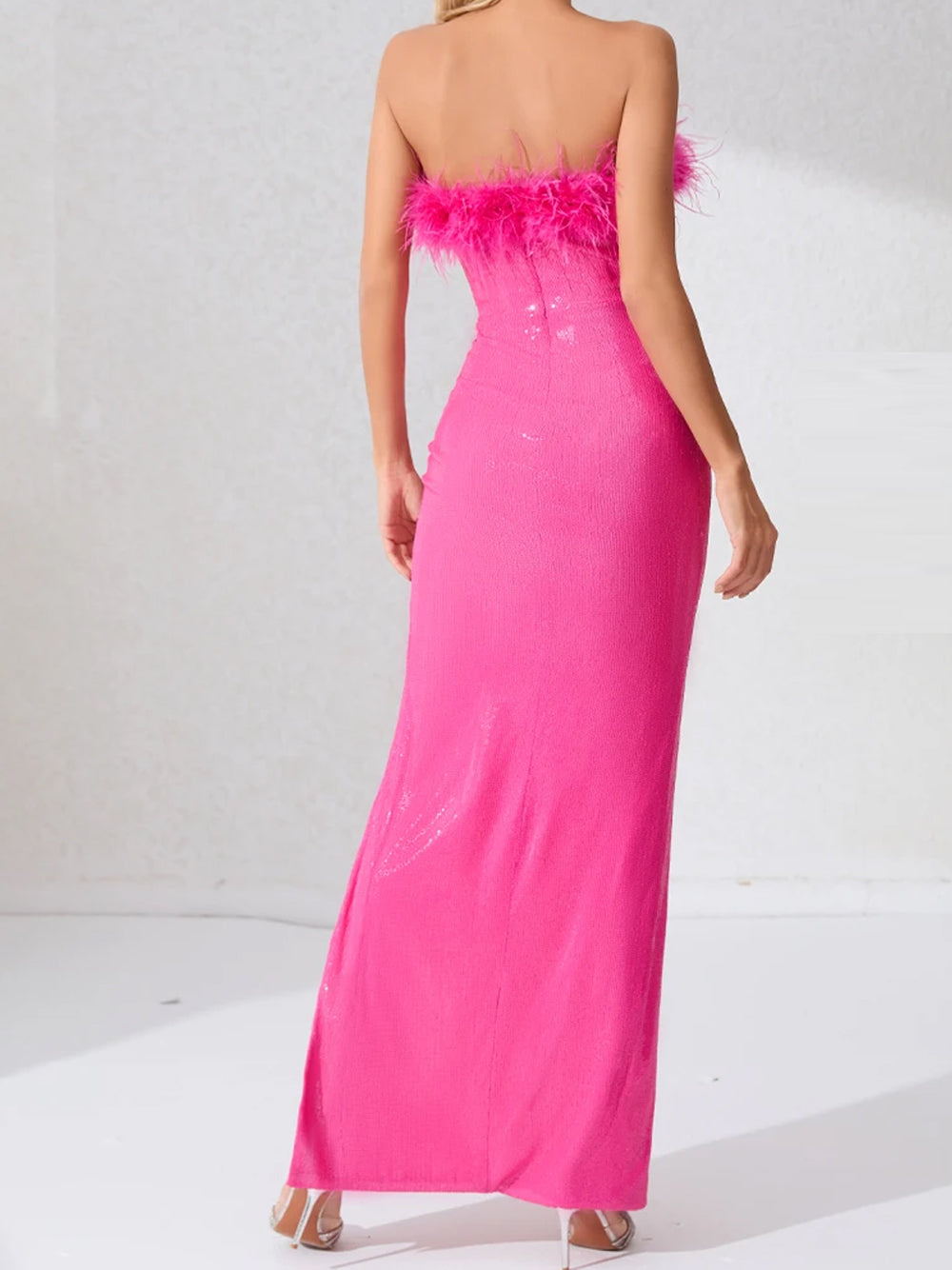 ENIGMA Pailletten-Maxikleid in Fuchsia