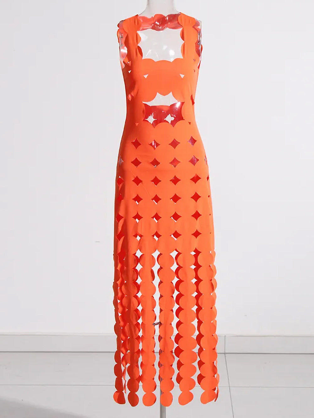 CERA Appliqué Fringe Maxi Dress in Orange