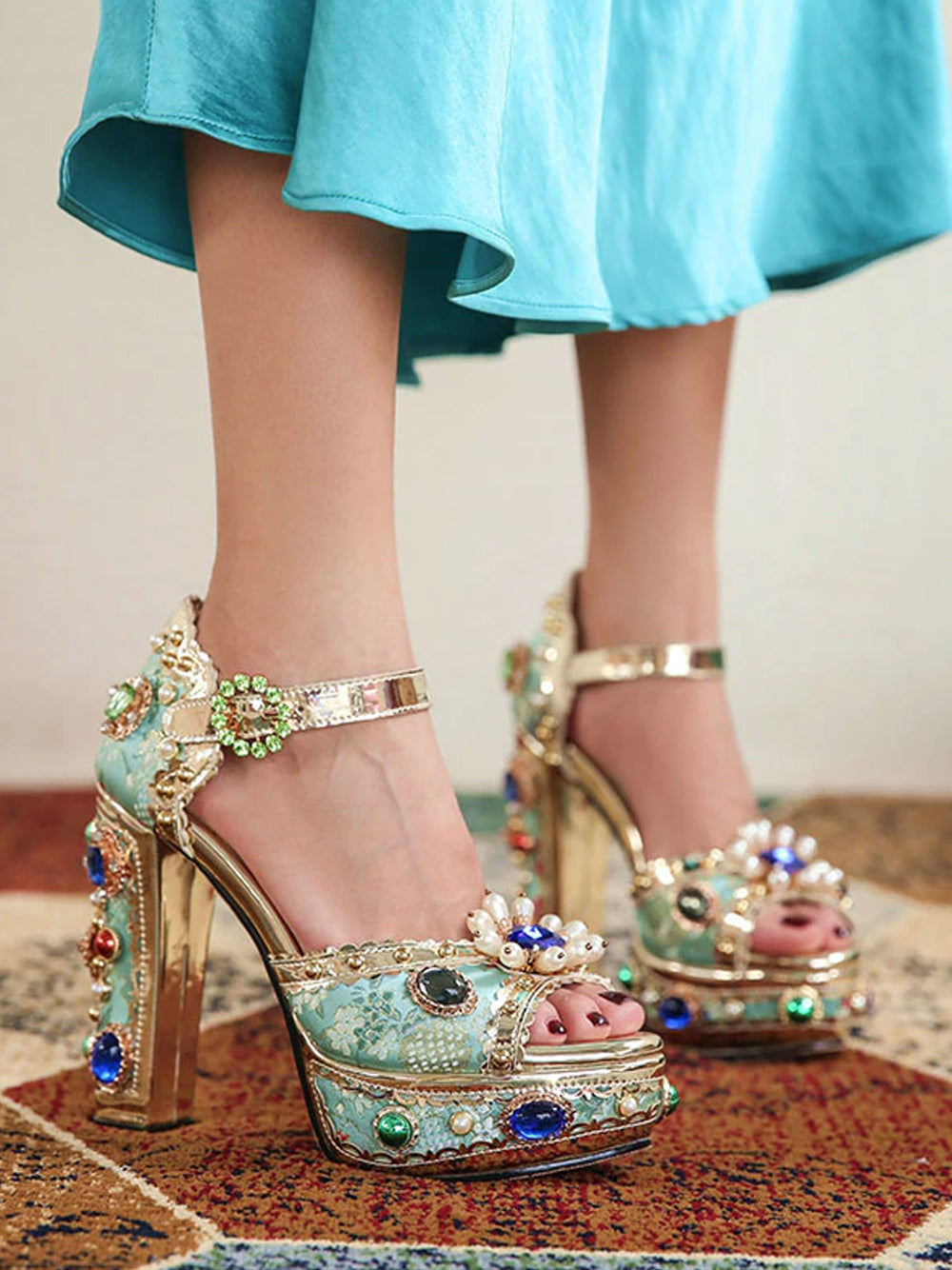 PALAIS Rhinestone-Embellished Block-Heels