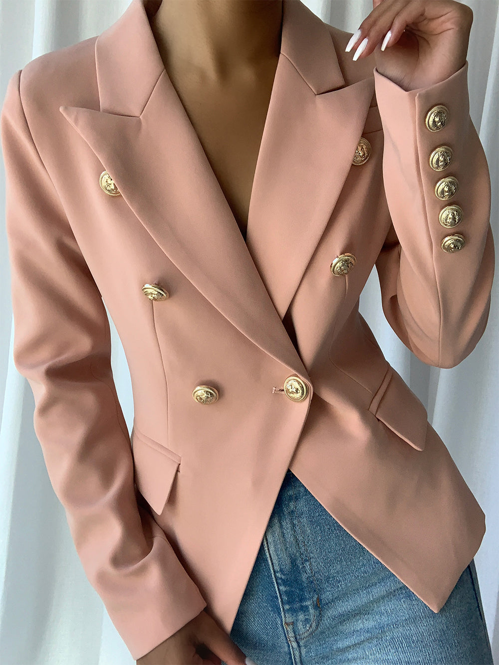 Double Breasted Blazer in Nude