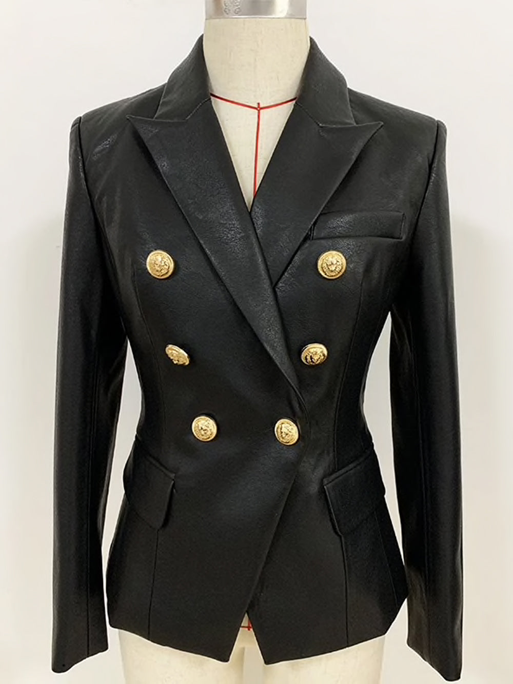 UNTITLED Zweireihiger Lederblazer in Schwarz