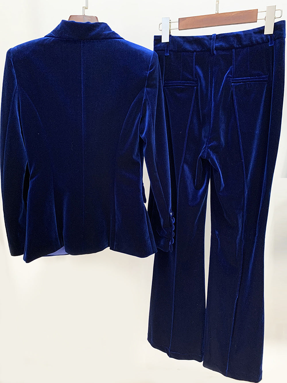 Conjunto de blazer de terciopelo y pantalón acampanado HINIYA en azul marino