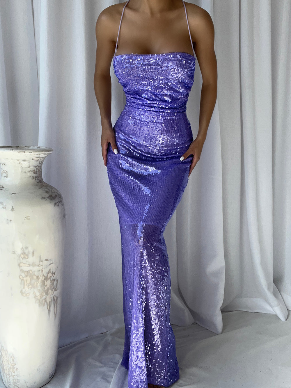 VESSAI Sequins Maxi Dress in Purple