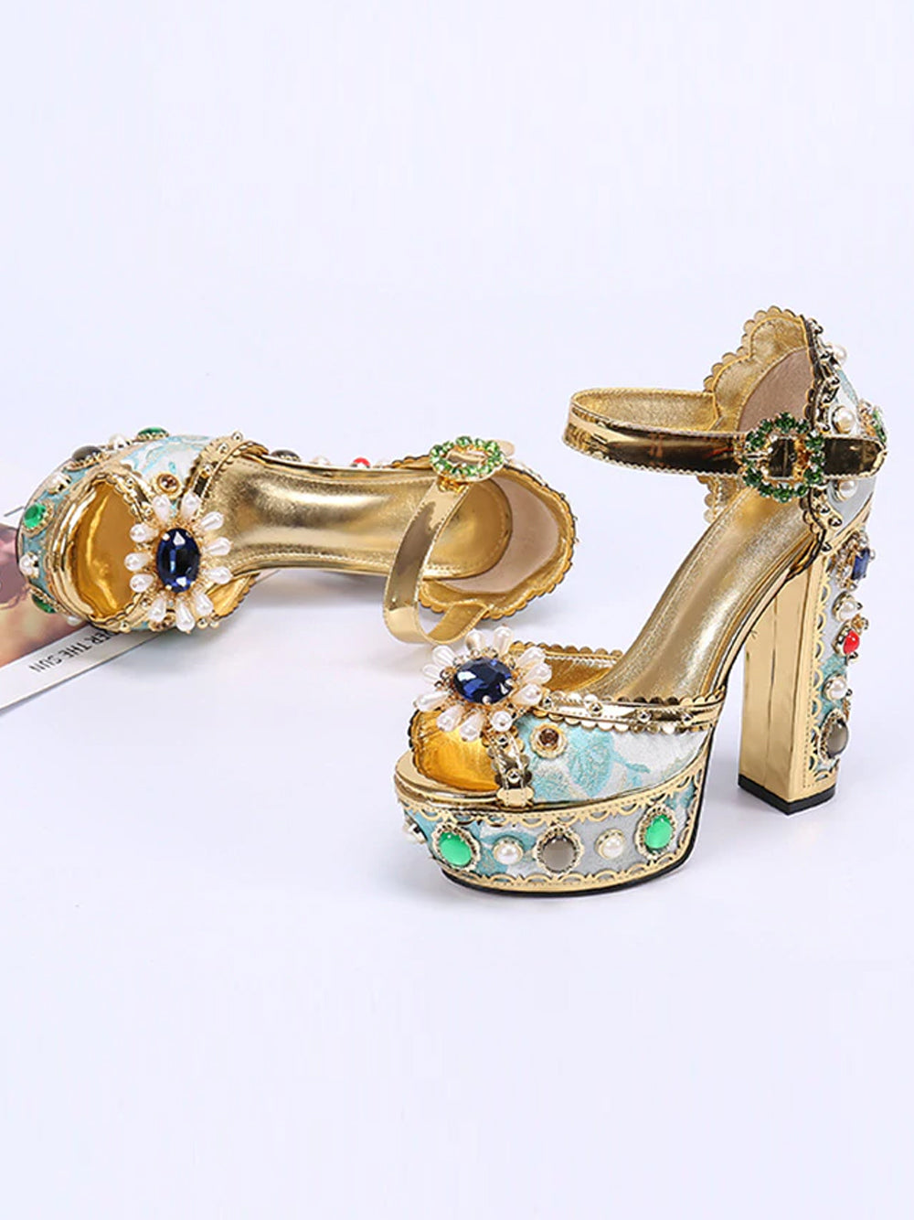 PALAIS Rhinestone-Embellished Block-Heels