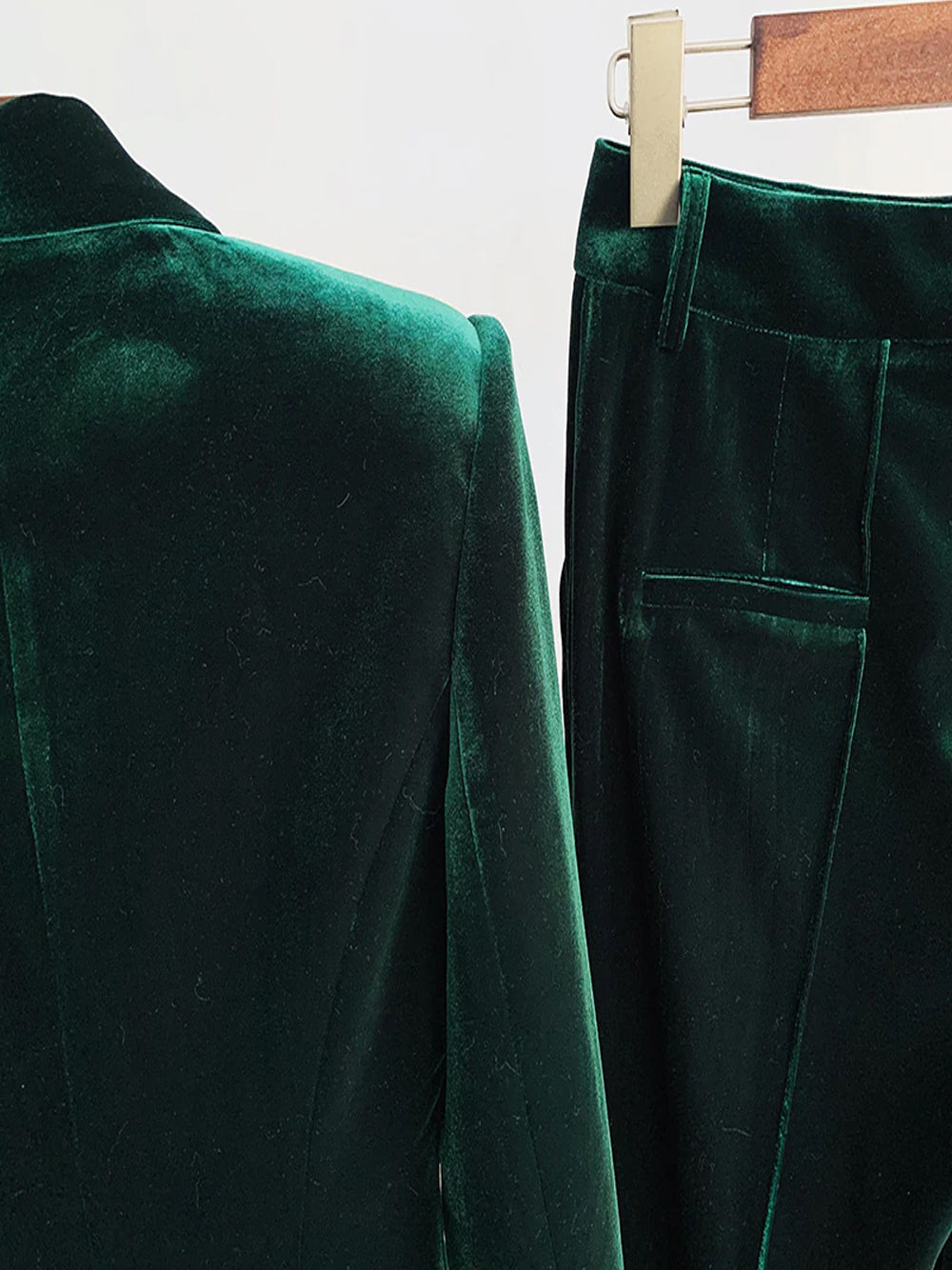 Conjunto de blazer de terciopelo y pantalón acampanado HINIYA en verde