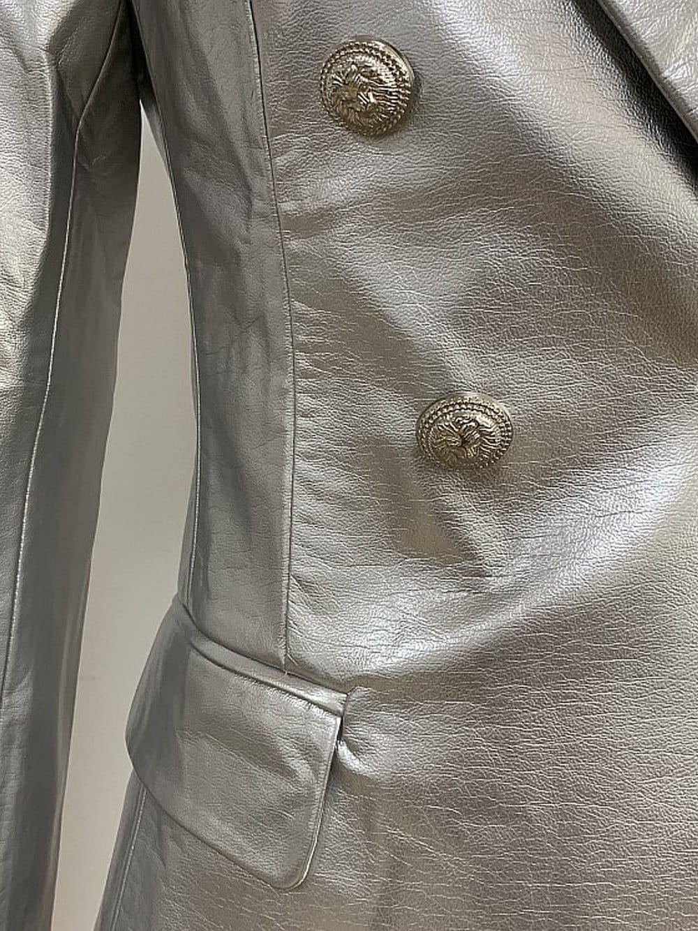 UNTITLED Double-Breasted Leather Blazer in Silver